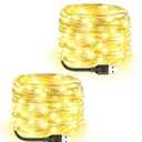 Blingstar USB Powered Fairy Lights, 2 Pack 33Ft 100 LED, Flexible Silver Wire, Mini String Lights for Christmas Tree/Bedroom/Camping/Holiday Indoor Decoration, Warm White