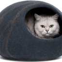 MEOWFIA Premium Felt Cat Bed Cave - Handmade 100% Merino Wool Bed for Cats and Kittens, Cat (Large, Slate Grey)