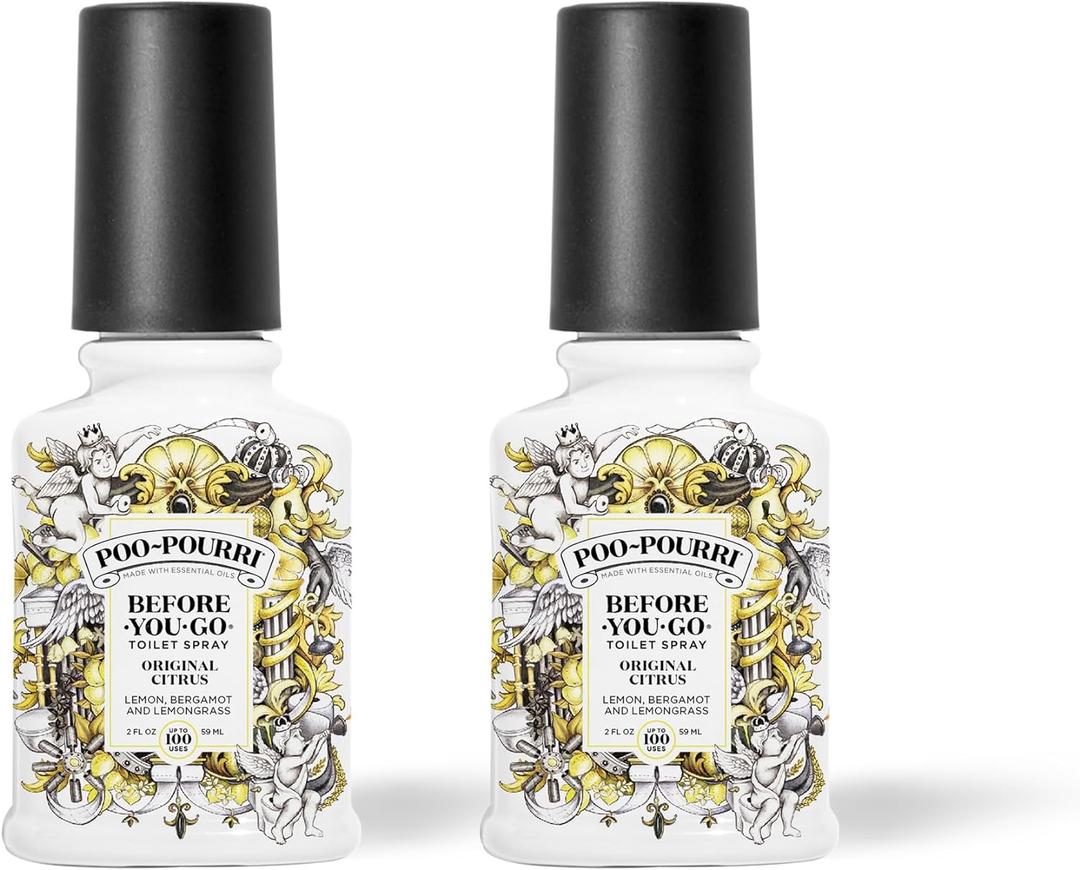 Poo-Pourri Before-You-Go Toilet Spray, Original Citrus, 2 Fl Oz, 2 Pack, Up to 100 Uses, Bathroom Odor Deodorizer with Essential Oils, Travel Essentials, TSA Approved Size, Lemon Bergamot