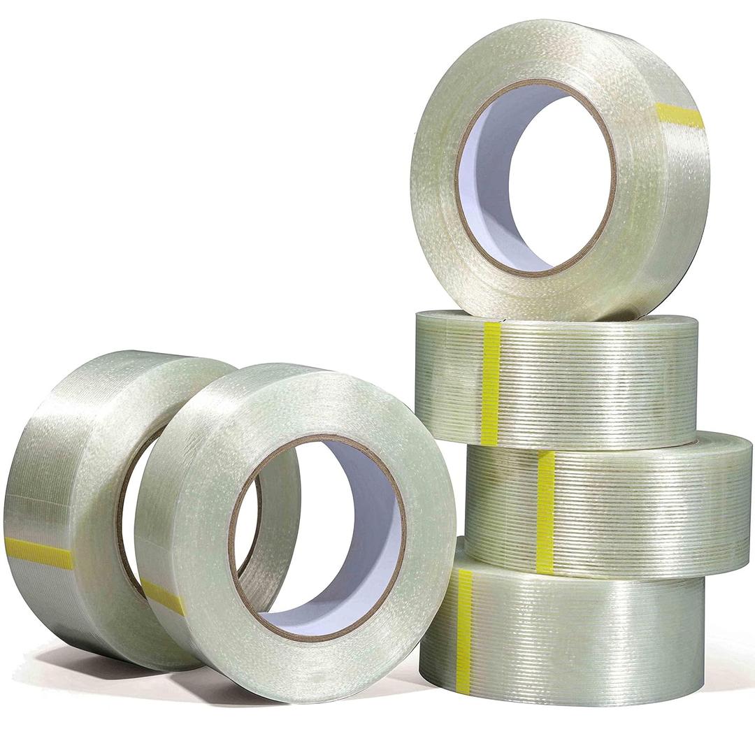 Valley'sYuMiao 6 Pack Mono Filament Strapping Tape, 2 in60yds, Reinforced Strapping Fiberglass Packing, Clear Heavy Duty Wearproof Tape, Extra Thickness 5.5 mils