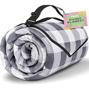 TigeJoy Extra Large Picnic Blanket Waterproof Foldable 80''x118'', Outdoor Picnic Mat Beach Blanket Sandproof for Park, Grass, Travel, Hiking, Camping Essentials, Gingham Picnic Blanket (6'8" x 9'10" (Rectangular), Grey)
