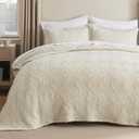 Bedsure Cotton Linen King Quilt Bedding Set - Lightweight Linen Comforter for Summer, Reversible Cotton Bedspread with 2 Pillow Shams (Beige, 106" x 96")