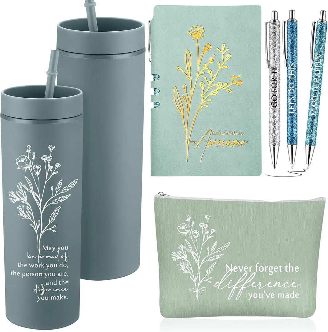 Funnymoom 6 Pcs Employees Appreciation Gift Set for Women, Teacher Principal Appreciation Gifts, Thank You Box for 16 oz Tumbler Makeup Bag Journal Pens Mother's Day for Nurse Mentor Coworke (May You Be Proud, Green)