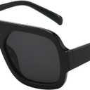 Trendy Square Aviator Sunglasses for Women Flat Top Designer Stylish Frame Sun Glasses Vintage Shades (Black Frame/Grey Lens)