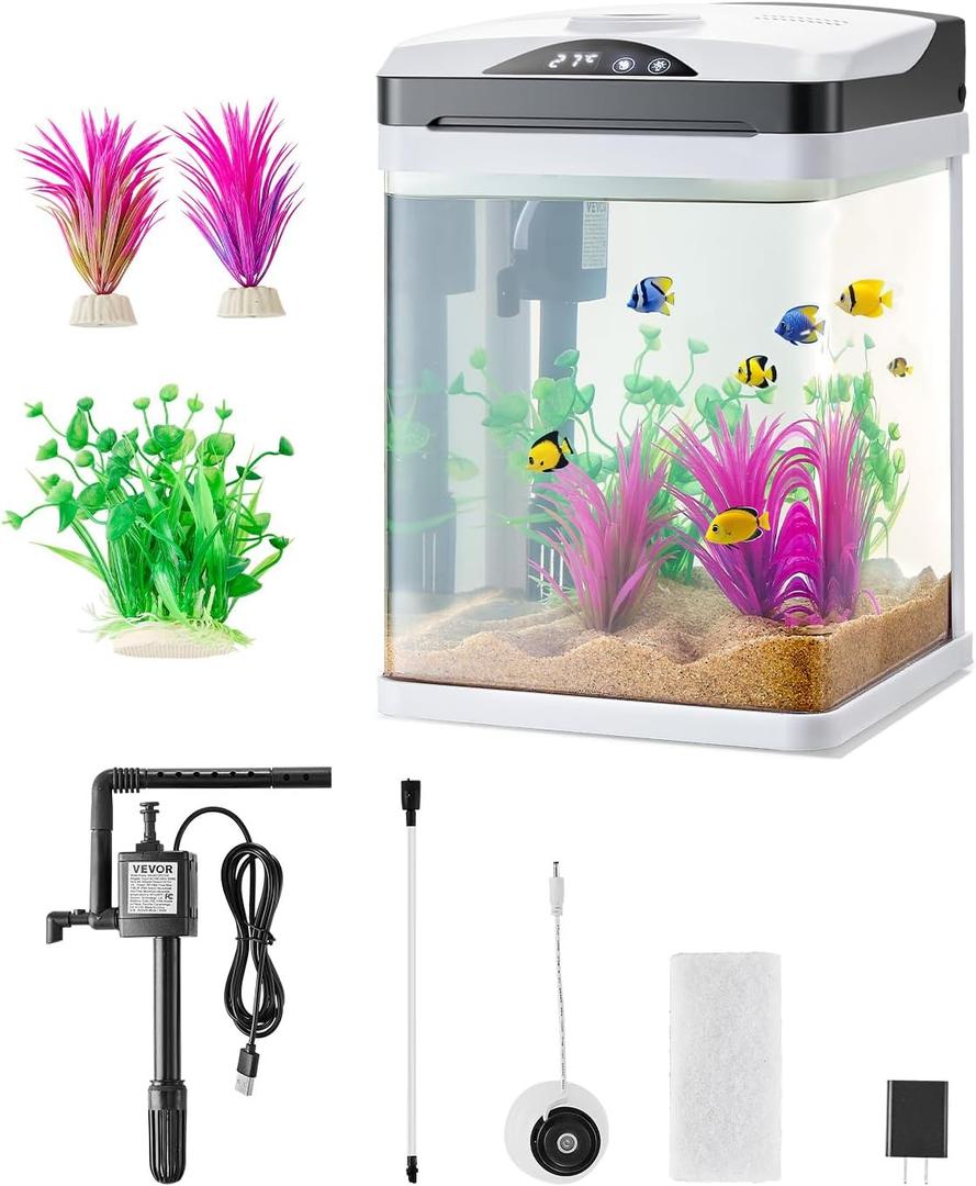 VEVOR Fish Tank Aquarium, 2 Gallon LED Square Ultra-Clear Glass Tank Temperature Monitoring Adjustable 7 Color Lighting, Self Cleaning System Fishbowl for Freshwater & Saltwater Fish Home,Office,Pet VEVOR Fish Tank Aquarium, 2 Gallon LED Square Ultra-Clear Glass Tank Temperature Monitoring Adjustable 7 Color Lighting, Self Cleaning System Fishbowl for Freshwater & Saltwater Fish Home,Office,Pet