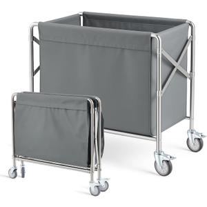 Collapsible Laundry Cart with Wheels, 12 Bushel (400L) Commercial Hamper Basket Large Heavy Duty Rolling Laundry Basket for Home Organizer Storage, Foldable Truck, Gray, 33.5 x 17.7 x 33.5 inches