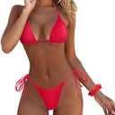 MOSHENGQI Women Sexy Brazilian Bikini 2 Piece Spaghetti Strap Top Thong Swimsuit Bathing Suit, S