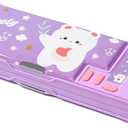 Multifunction Pencil Case with Calculator, Pencil Sharpener and Curriculum, Multiple Cute Patterns, Suitable for Elementary School Girls, Boys, Great Gifts for Kids (Purple)