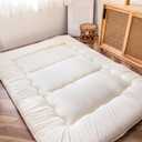 MAXYOYO Japanese Floor Mattress Futon Mattress, Thicken Sleeping Pad Foldable Roll Up Floor Futon for Adults Tatami Mat Dormitory Couch Lounger, Off White, Full Size
