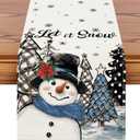 Artscope Snowman Christmas Tree Table Runner, Let It Snow Xmas Winter Snowflakes Holiday Kitchen Dining Table Decoration for Christmas Home Party Decor 13x90 Inch-Blue