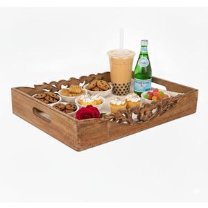 Mela Artisans Orchid Design Wooden Decorative Tray with Handles | 16x12x2.5 Mango Wood Ottoman Tray | for Kitchen Countertop | Coffee Table | Snacks | Desserts | Breads | Bedroom Decor