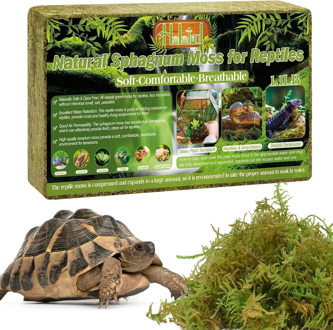 Halatool 1.1LB Natural Sphagnum Moss for Reptiles- 25QT Green Moss for Terrarium Plants Long Fiber Reptile Moss for Leopard Gecko Snake Hamsters Tortoises Frogs Lizards Salamanders