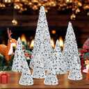 Liliful 8 Pieces Christmas Velvet Trees Set Modern Christmas Decor 4 Sizes Handmade Christmas Tabletop Centerpieces Trees Winter Decoration for Entryway Mantle Farmhouse (White Silver Sequin)