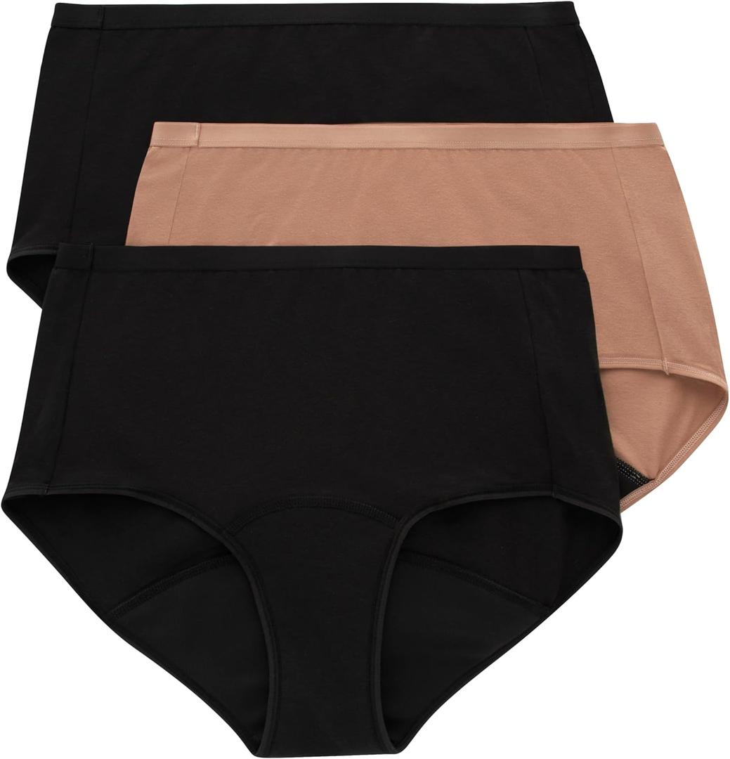 Hanes Women's Comfort, Period. Briefs, Super Leak Post-Partum & Period Underwear, 3-Pack (9/2XL)