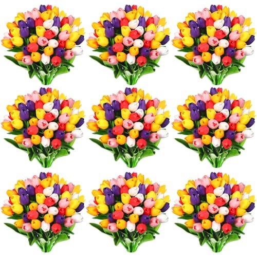 Jutom 96 Pieces Multicolor Artificial Tulips Flowers Faux PU Fake Tulip for Easter Spring Wreath Arrangement for Spring Wedding Easter Decor, 13.8''(Multicolor,96 Pcs)