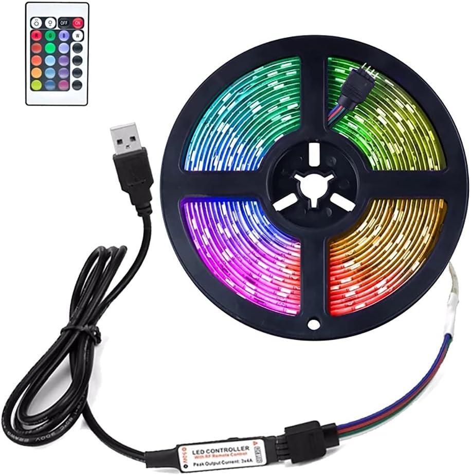 RGB Led Strip 16.4ft,5V USB Colorful 30LED S/M SMD 5050 Flexible Lights for TV Backlight Room Decor with 24 Keys Remote Controller