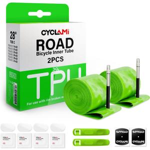 2-Pack CYCLAMI TPU Inner Tube 700C x 18/23/25/28/30/32C for Road Bike Tire Metal/Plastic Presta Valve Upgraded Durability Bicycle Tube 45/60/80MM Length of French Valve
