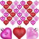 Aneco 36 Pack Valentine's Heart Baubles Heart Shaped Ornaments for Valentine's Day Decoration or Home Decor, 3 Styles (Hot Pink, Red, Pink)