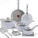 T-Fal Refresh Ceramic Nonstick Cookware Set, 12-Piece, Oven and Broiler Safe up to 350F, Includes Stockpot, Griddle, Frying Pans, and Utensils, Pots and Pans, Blue
