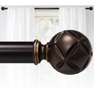 Curtain Rods For Windows 48 to 84 Inches,1 Inch Diameter Heavy-Duty Adjustable Decorative Curtain Rods With Four-Leaf Clover Carving Finials For Bedrooms & Living Rooms.Brown