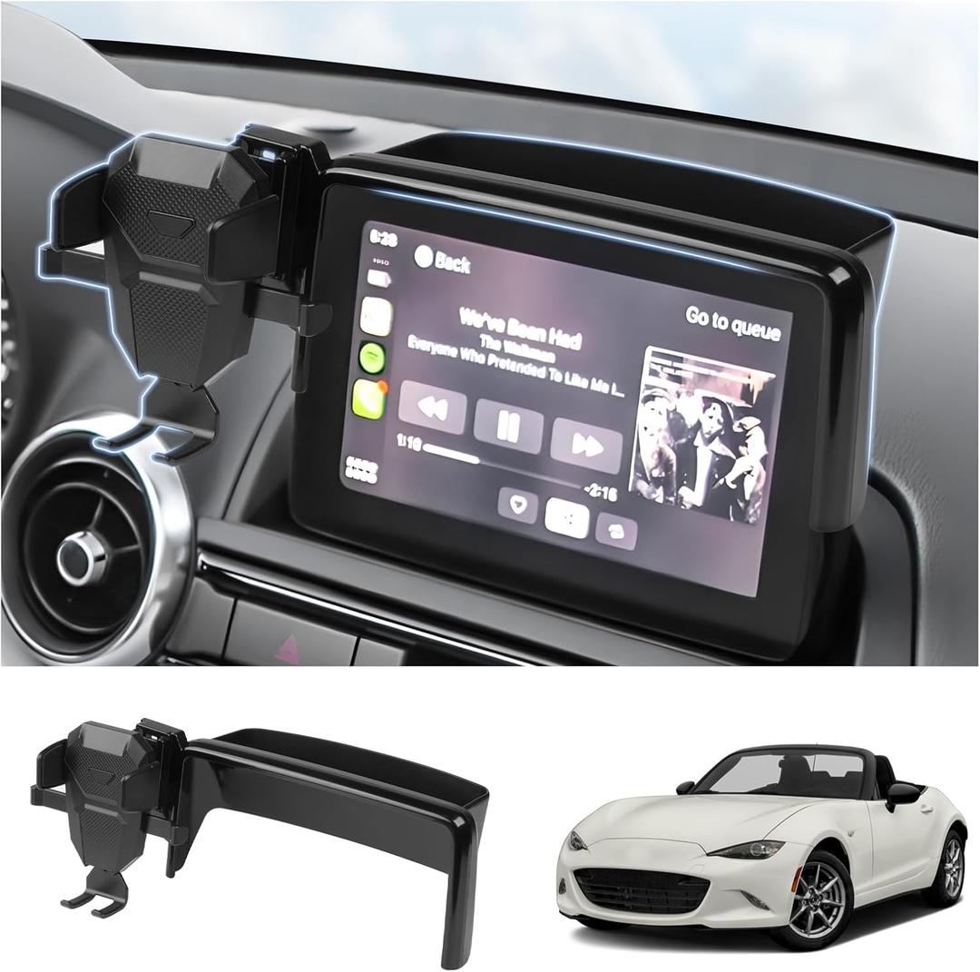 FIILINES Phone Holder for Mazda MX-5 Miata 2016-2023/CX-3 2016-2021/Mazda 3 2014-2016 (Fit 7" Screen), Phone Mount with Dash Organizer for CX3 Accessories, 360 Degree Rotation Dash Mount