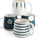 DEAYOU Set of 4 Porcelain Coffee Mugs, 17 Oz Ceramic Coffee Cups with Handles, Large Hand-Painted Tea Cups for Cappucino, Milk, Latte, Cocoa, Hot or Cold Drinks, Microwave & Dishwasher Safe