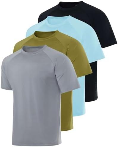 Real Essentials 4 Pack: Mens Short Sleeve Rash Guard Shirt Quick Dry UPF 50+ Sun Protection Swim (Big & Tall)(SIZE 5XT)