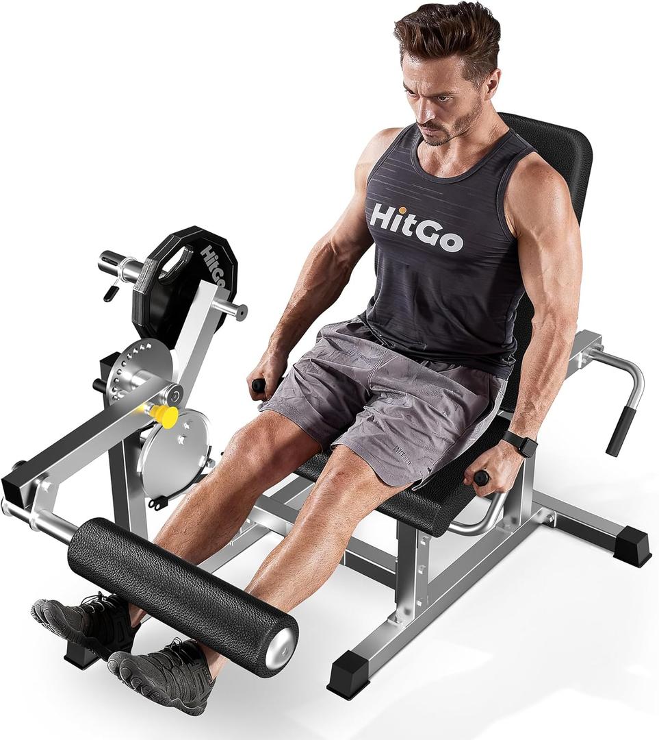 Leg Extension and Curl Machine with 1:1 Ratio Cable Motion, Seated Leg Extension and Lying Leg Curl Machine, 300 LBS Plate Loading, Compatible with 1'' and 2'' Weight Plates (Black/Grey)