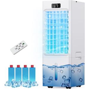 Swamp Cooler, 3-IN-1 Evaporative Air Cooler, 6L Windowless Portable Air Conditioners with 4 Ice Packs, 4 Modes & 3 Speeds, Auto Oscillating, 12H Timer, 17FT Remote, Cooling Fan for Office, Home