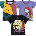 Disney Nightmare Before Christmas 3 Pack Short Sleeves Tee Shirt Set for Girls, Multicolor, Size 4T Purple