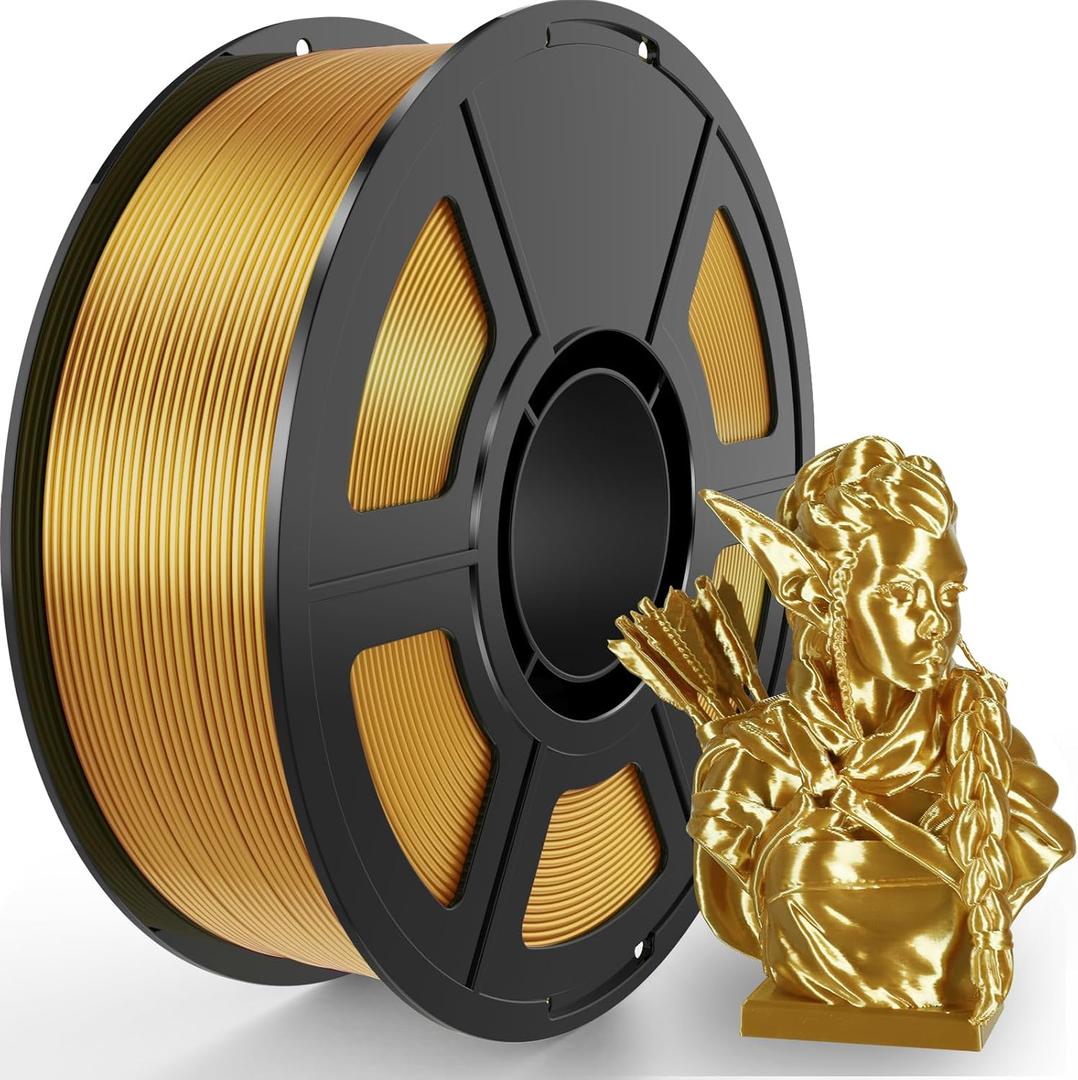 Silk Gold PLA Filament 1.75mm, 1kg(2.2lbs) High Speed Shiny Metallic Golden 3D Printer Filament, Low Warp & Clog-Free, Dimensional Accuracy +/- 0.03mm for FDM 3D Printers