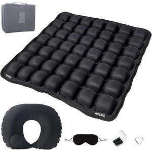 Inflatable Travel Airplane Seat Cushion, 49 3D Air Cells Soduuer Travel Cushion Set with Self-Inflating Press Button for Long Flights, Portable Seat Cushions for Car Office Kitchen Chairs Wheelchair