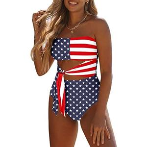 Viottiset Women's Bandeau One Piece Swimsuit Strapless Tie High Cut Out Bathing Suit, M