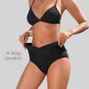 Women V Cut Full Coverage Bikini Bottom - High Waist Swim Bathing Suit Bottoms Cross V Front Swimsuit (Black, M)