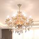 Luxury K9 Crystal Amber Color Modern Classic 15 Lights Ceiling Chandelier with Adjustable Height E12 Candelabra Base Fixture for Dining Room Kitchen Living Room, 31 inches x 25.6 inches