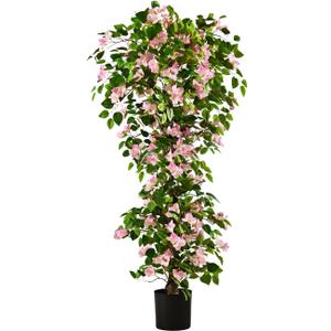 Artificial Bougainvillea Tree -5FT Faux Bougainvillea Tree with Realistic Flowers, Tall Fake Flower Tree for Indoor or Outdoor Decor, Silk Floral Plant for Living Room, Porch, Garden (Pink/White)