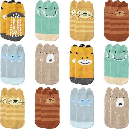 Aroveea Baby Toddler Socks Grip Non Slip Boys Girls Cotton 12 Pack for 3-5T Kids Ankle Cute Socks 6M-7Years