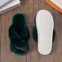 2 x Enteer Women's Slipper Memory Foam Cross Band Fuzzy Slippers Open Toe Cozy House Slippers Cozy Plush Bedroom Indoor Outdoor (Green)
