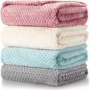 Reginary 4 Pack Fuzzy Blanket 30 x 40'' Waffle Flannel Baby Throw Blankets Warm Nursery & Crib Blankets for Girl & Boy Newborn Infant(Light Blue, Pink, Beige, Gray)