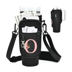 Initial Water Bottle Holder with Strap for Stanley Cup Accessories 40 oz Tumbler/Simple Modern Tumbler Bag, Water Bottle Carrier Bag with Strap for Men Women Gift Hiking, Travel, Camping, Walking Gym