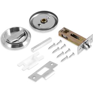 Round Recessed Door Lock 304 Stainless Steel Hidden Recessed Cup Door Handle Keyless Recessed Door Pull Latch Knob Round Embedded Concealed Door Pull for Bathroom Bedroom (Silver)