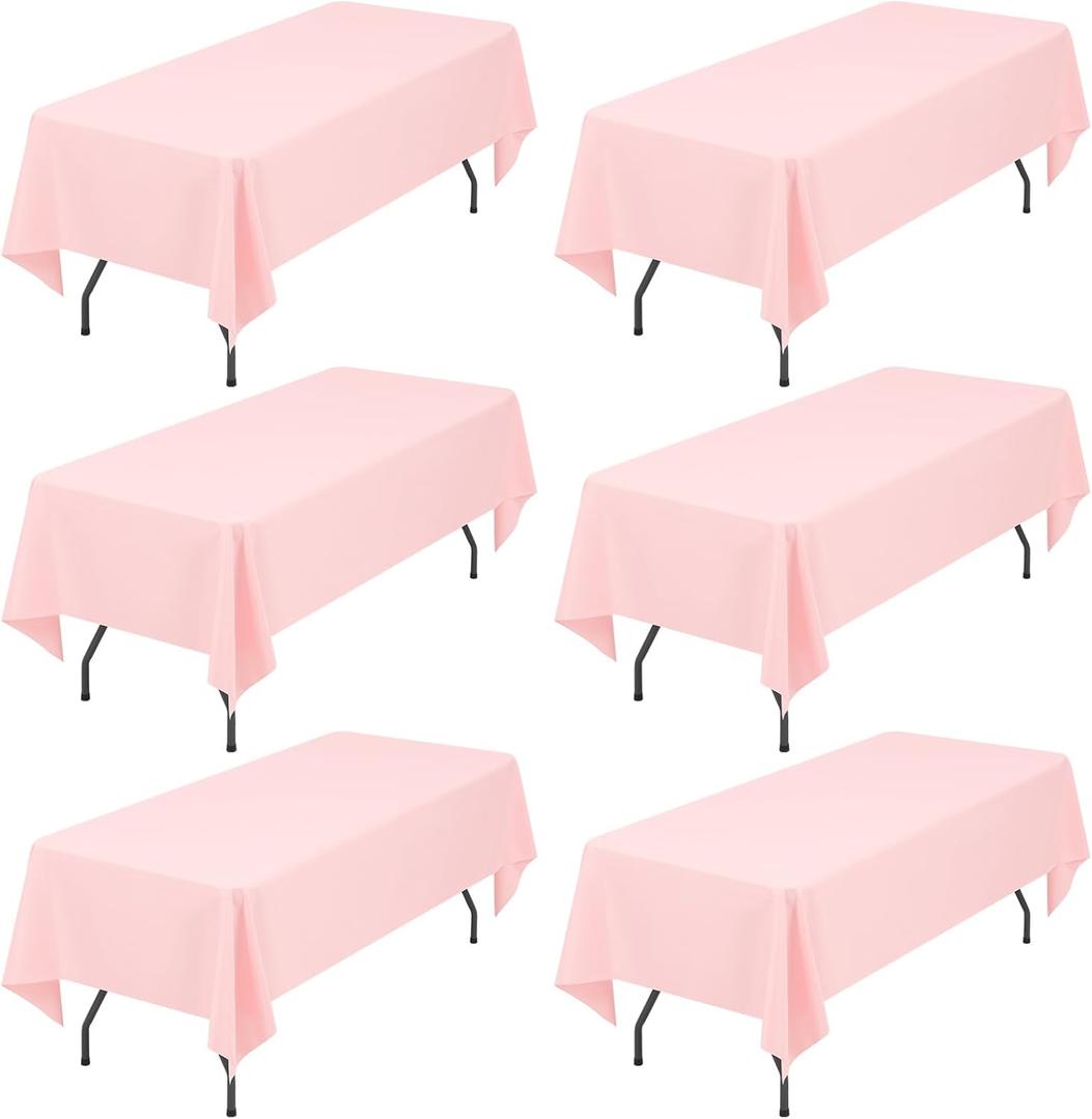 Showgeous 6 Pack Pink Tablecloth 60 x 102 Inch, Rectangle Table Cloth for 6 Foot Table, Wrinkle Resistant Washable Polyester Table Cover for Wedding Dining Table Buffet Parties and Camping