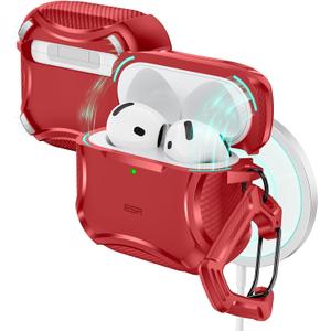 ESR for AirPods 4 Case, Compatible with AirPods 4th Generation Case (2024), Compatible with MagSafe, Powerful Drop Protection, Magnetic Lid, Cyber Series, Red