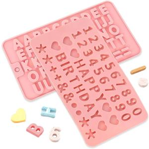 Pack of 2 Silicone Moulds Letters and Numbers, Chocolate Mould Letters Numbers, Rubber Bear Moulds Sweets, Silicone Moulds Casting Moulds DIY for Ice Cubes, Candles, Soaps - Pink