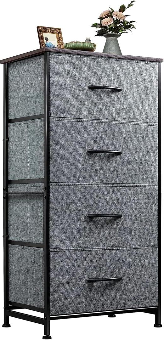WLIVE Dresser with 4 Drawers, Storage Tower, Organizer Unit, Fabric Dresser for Bedroom, Hallway, Entryway, Closets, Sturdy Steel Frame, Wood Top, Easy Pull Handle, Dark Grey