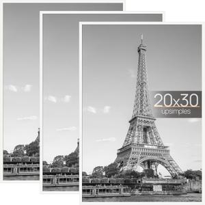 Upsimples 20x30 Picture Frame White 3 Pack, Scratch-Proof Poster Frames 20 x 30 for Photo Gallery - Slide-In Strips, Horizontal or Vertical Wall Mounting