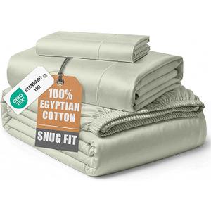 LANE LINEN Extra Long Twin Sheets 100% Egyptian Cotton Sateen - Mineral | Twin Bed Sheets Cotton - 3-Piece Set, Ideal For Dorms And Guest Beds, For A Luxurious Night's Sleep, Luxe Sheen,