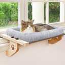 AMOSIJOY Cat Sill Window Perch Sturdy Hammock Window Seat with Cushion Cover, Wood & Metal Frame for Large Cats, Easy to Adjust Cat Bed for Windowsill, Bedside, Drawer and Cabinet (L) (24.4''L X 15''W, Gray)