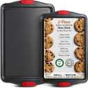 Baking Sheet Set, 2-Piece Cookie Sheet Set with Silicone Handles, Steel Baking Pan, Durable Baking Sheets for Oven, BPA Free Cookie Sheets for Baking Nonstick Set, Premium Sheet Pan, Black Baking Tray