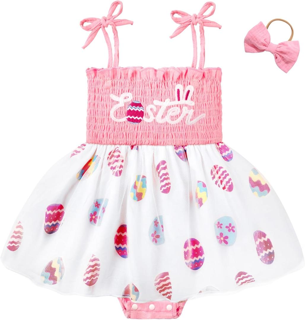 HONGTEYA Baby Girl 1st Birthday Outfit Girl First Birthday Clothes One Year Old Gifts Romper Tulle Summer Newborn Dress (12-18 Months, Easter)